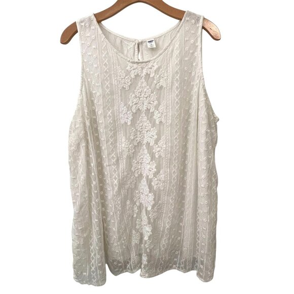 Old Navy PLUS Size 3X Embroidered-Mesh Tank Top Boho Feminine Cottagecore Top - Picture 2 of 11